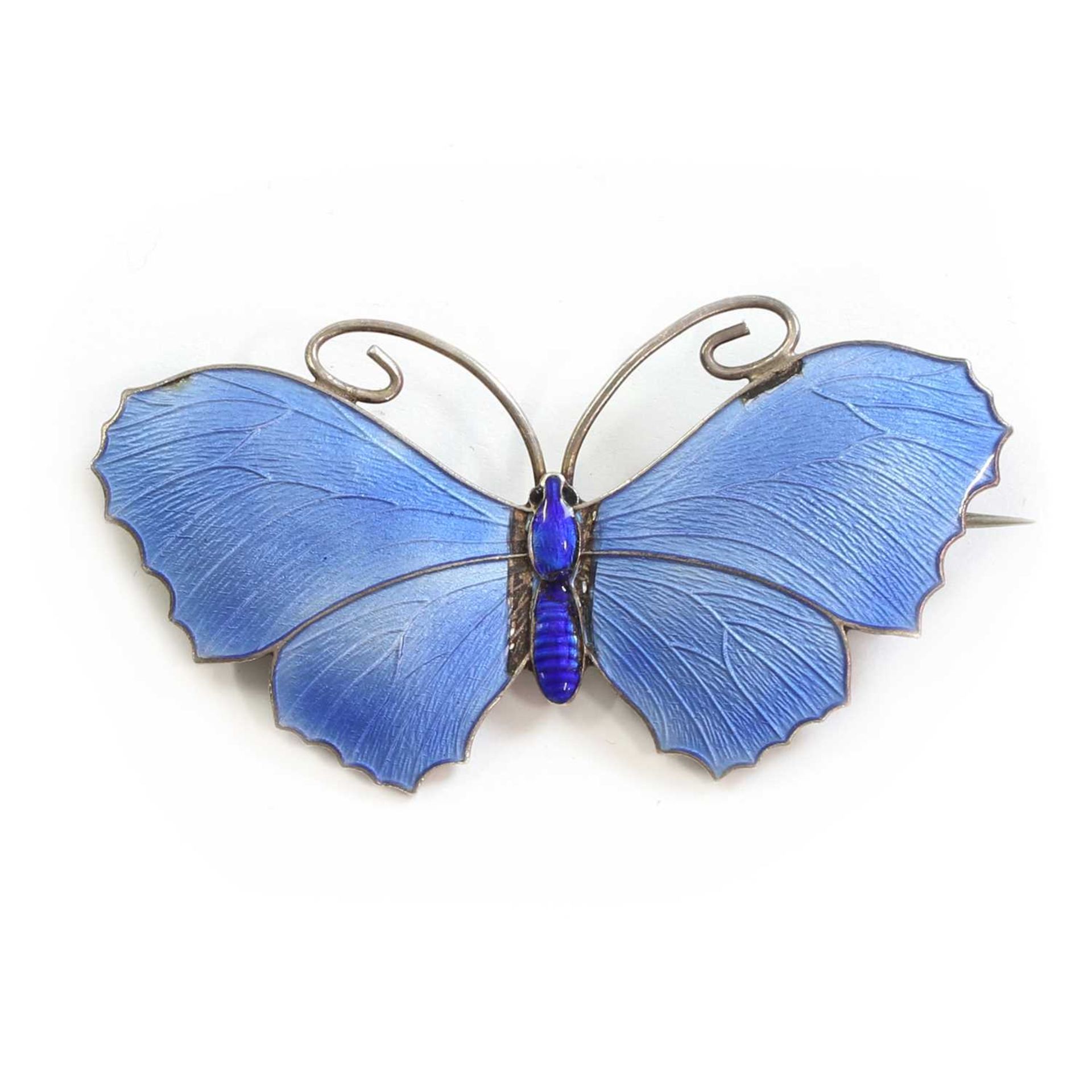 A silver enamel butterfly brooch, by John Aitkin & Sons,