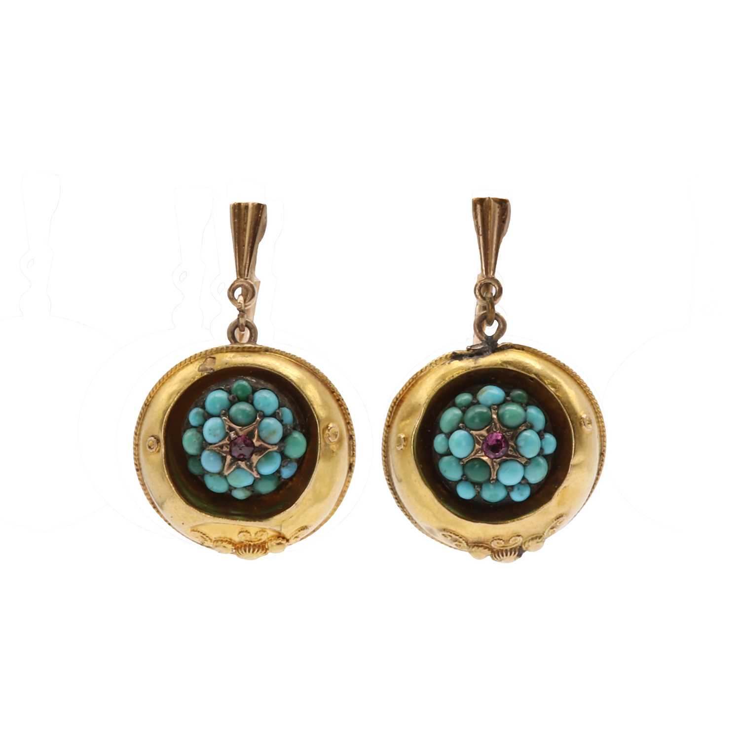 A pair of turquoise earrings,