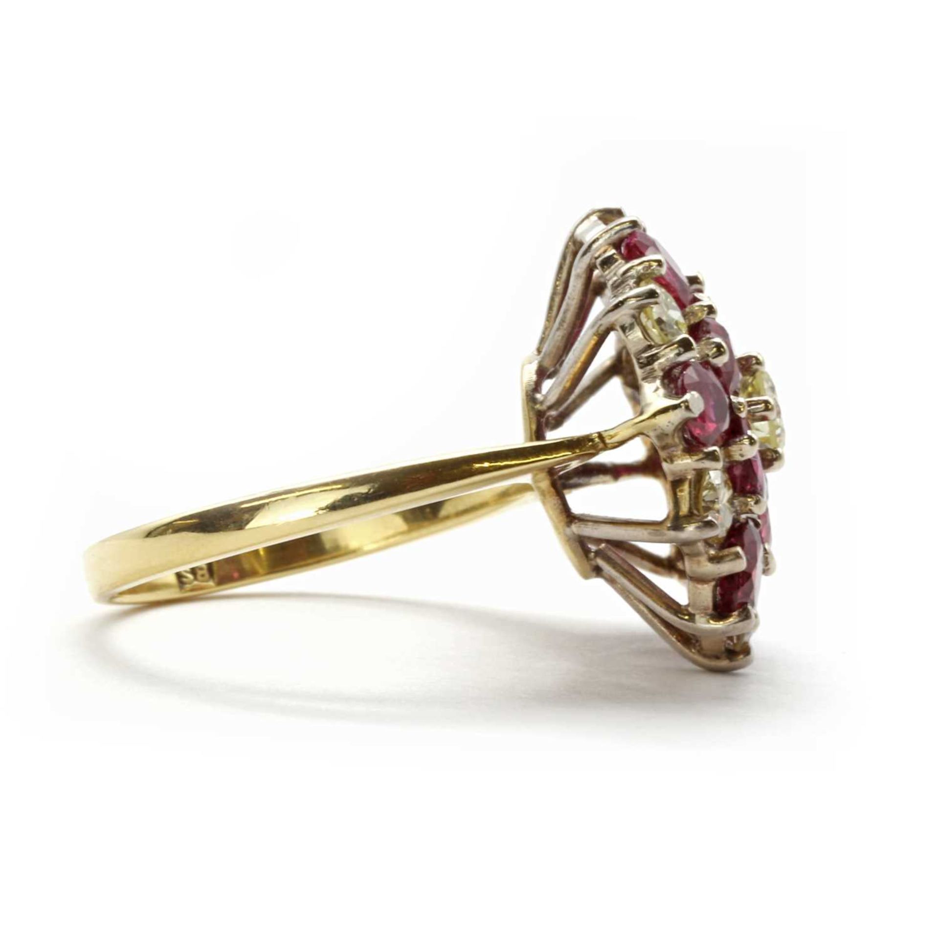 An 18ct gold ruby and diamond cluster ring, - Bild 3 aus 3