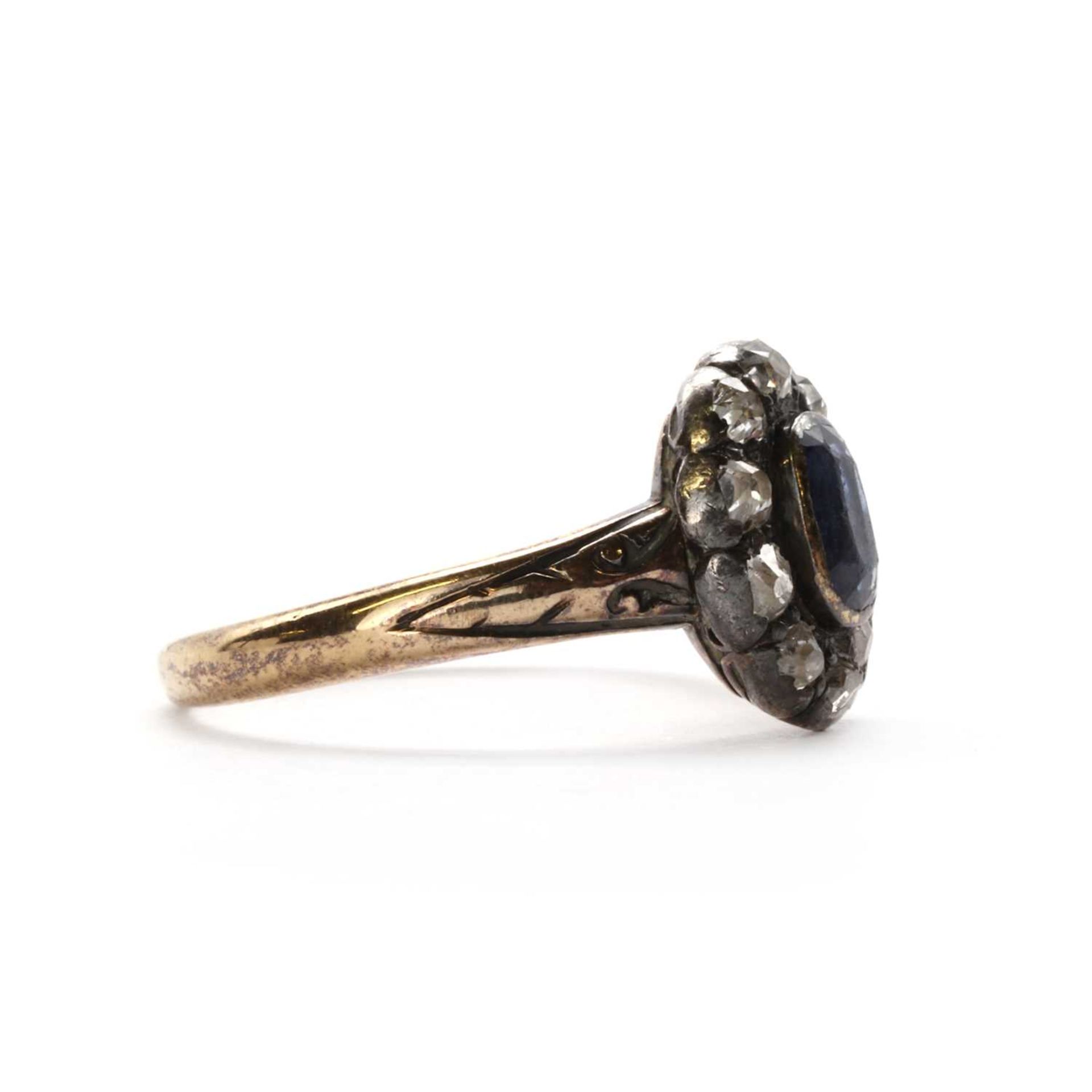 An 18ct gold sapphire and diamond cluster ring, - Image 2 of 3