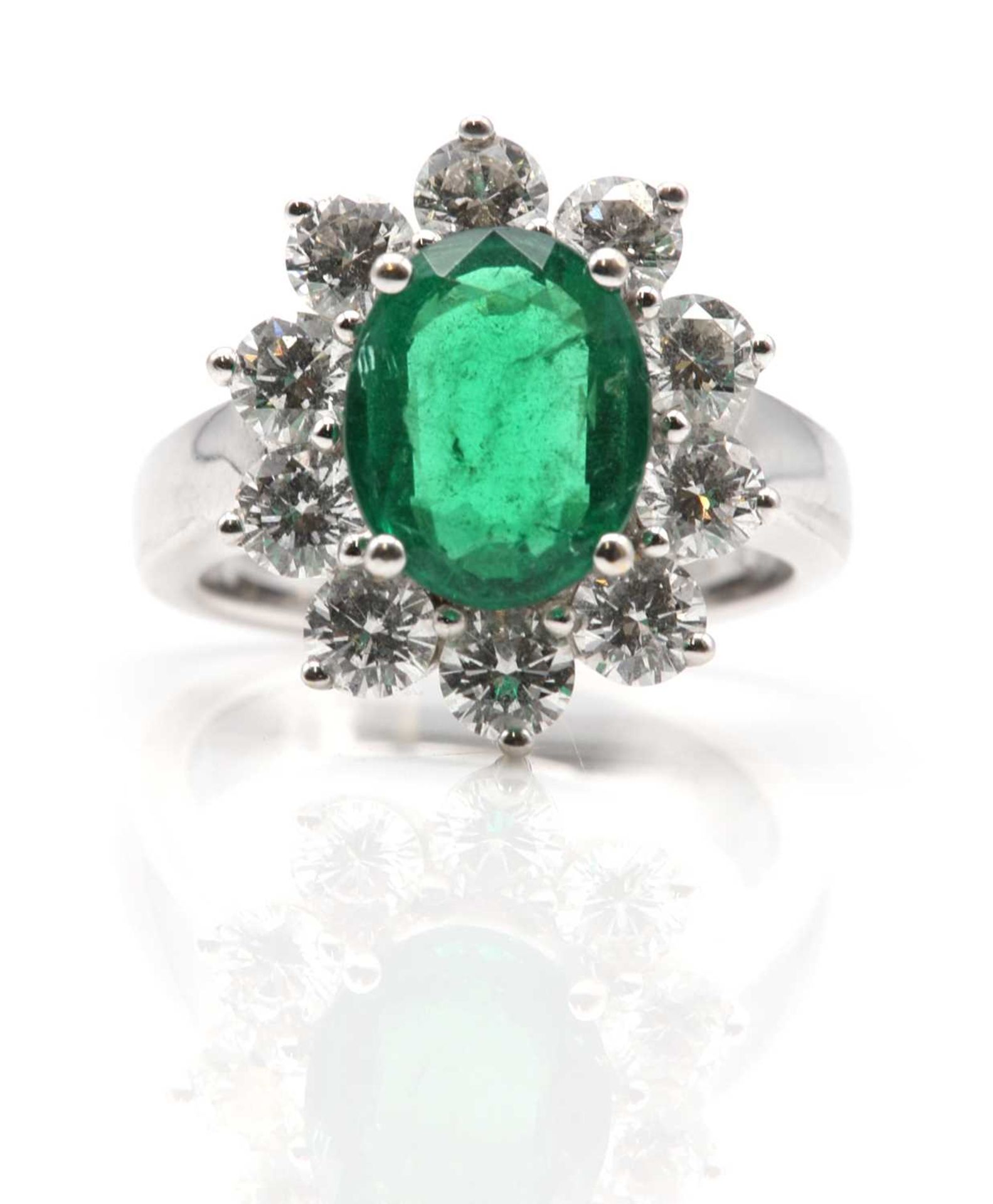 An 18ct white gold Zambian emerald and diamond oval cluster ring, - Image 2 of 7