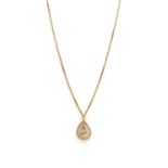 An aquamarine and split pearl teardrop pendant,