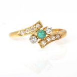 A late Victorian three stone turquoise and diamond ring,