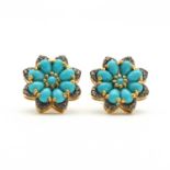 A pair of turquoise and diamond cluster stud earrings,