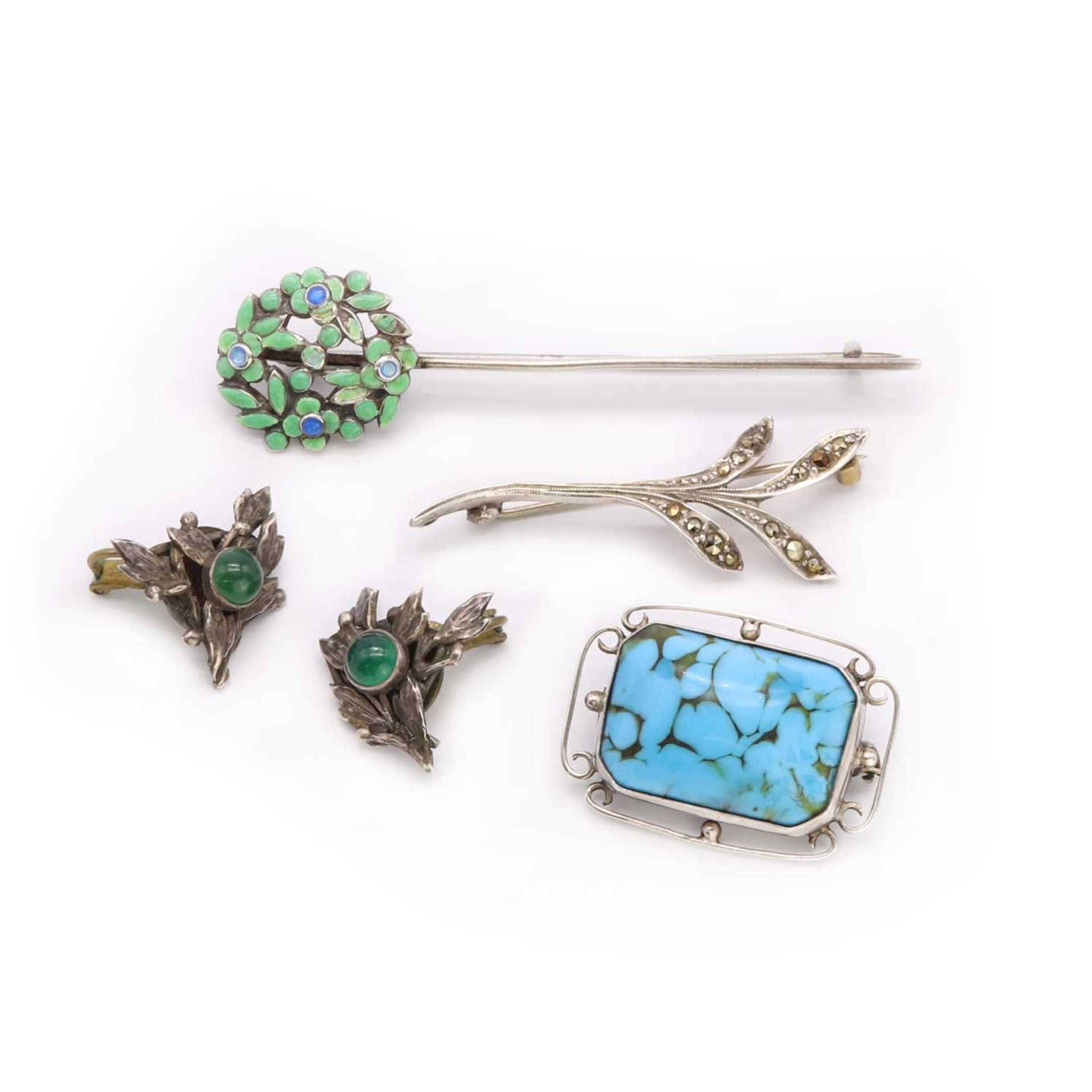 A sterling silver marcasite spray brooch, by Bernard Instone,