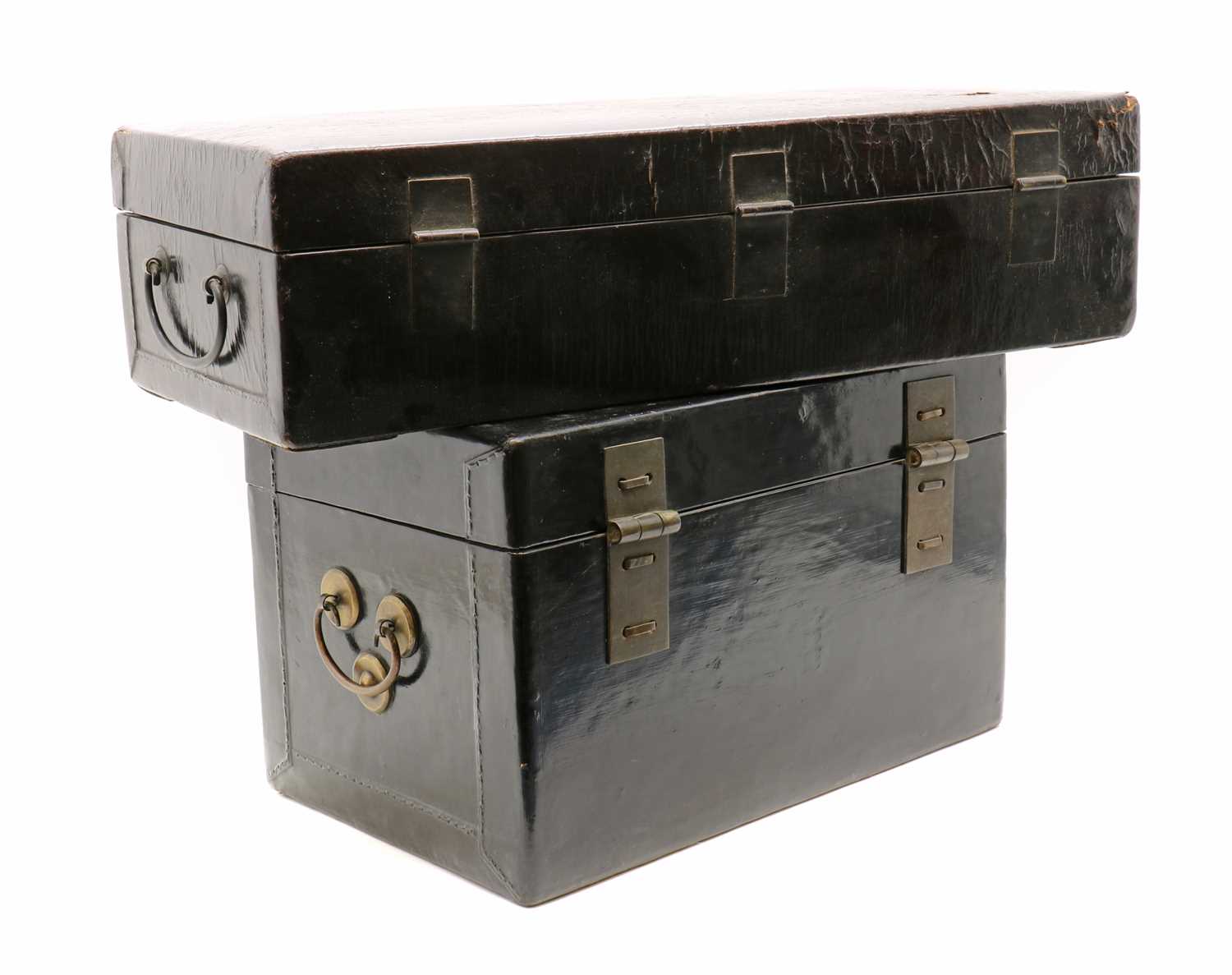 A collection of four Chinese lacquered leather trunks, - Image 5 of 5