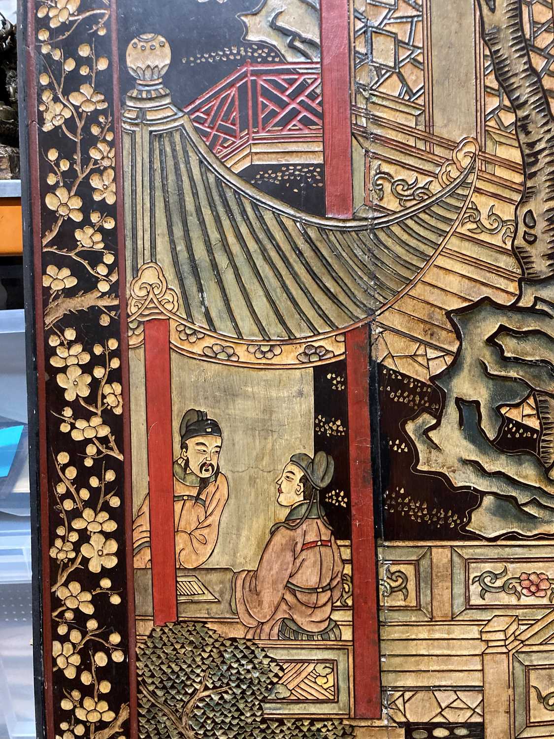 A group of seven Chinese lacquered panels, - Image 8 of 55