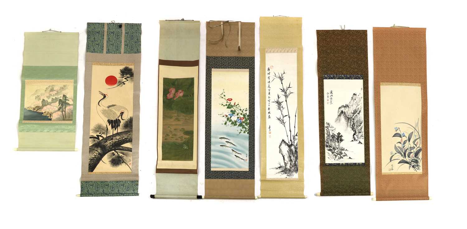 A collection of seven Chinese and Japanese hanging scrolls,