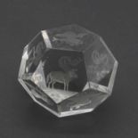 An acid etched glass paperweight,