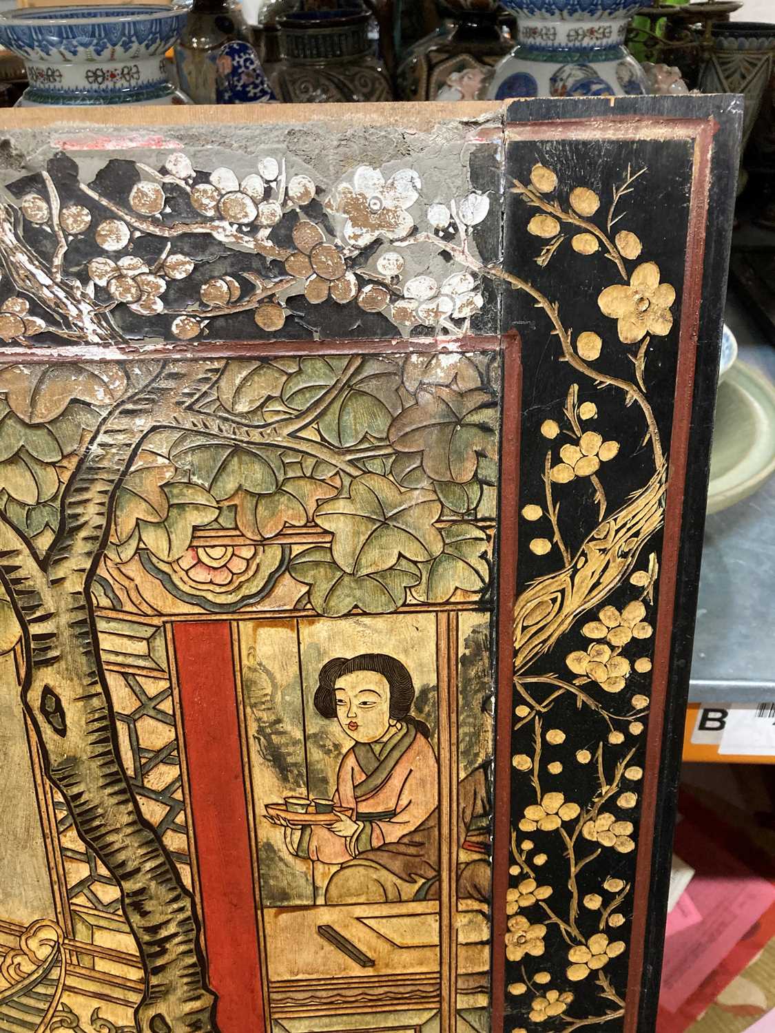 A group of seven Chinese lacquered panels, - Image 19 of 55