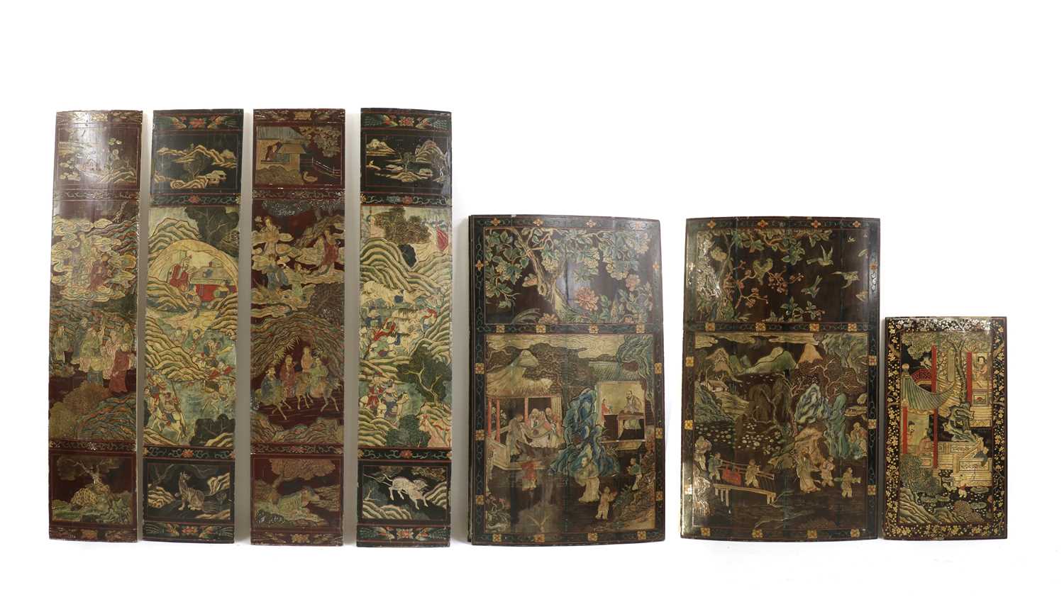 A group of seven Chinese lacquered panels,