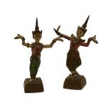 A pair of Thai cold painted bronze figures