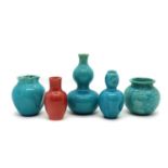 A group of five Burmantofts turquoise and red glazed vases,