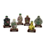 A set of six Chinese porcelain snuff bottles,