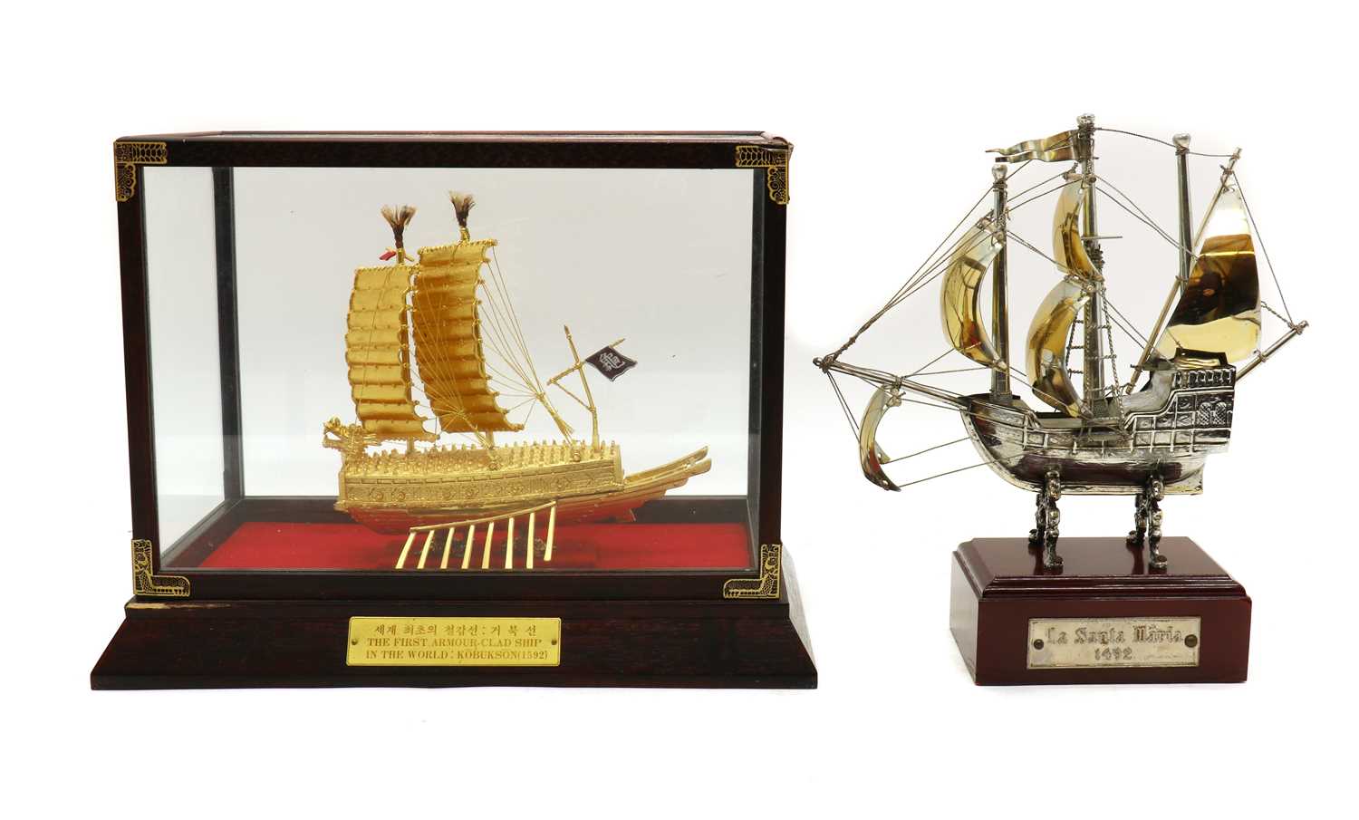 A gilt metal model of a Geobukseon or Korean turtle boat,