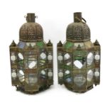 A pair of large pierced brass lanterns,