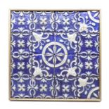 A framed set of sixteen French maiolica tiles,