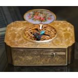 A gilt metal and enamel musical bird box