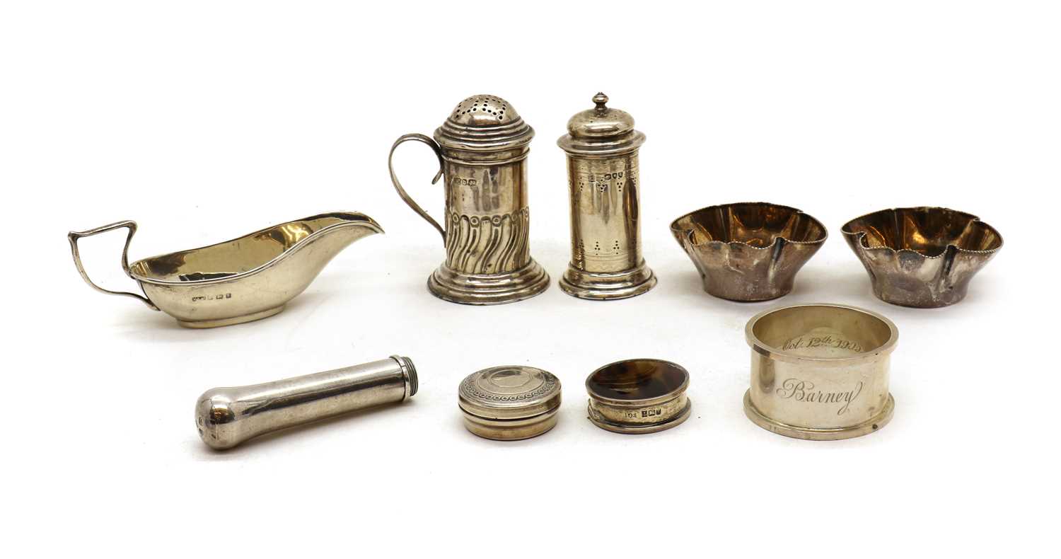 A collection of silver items,