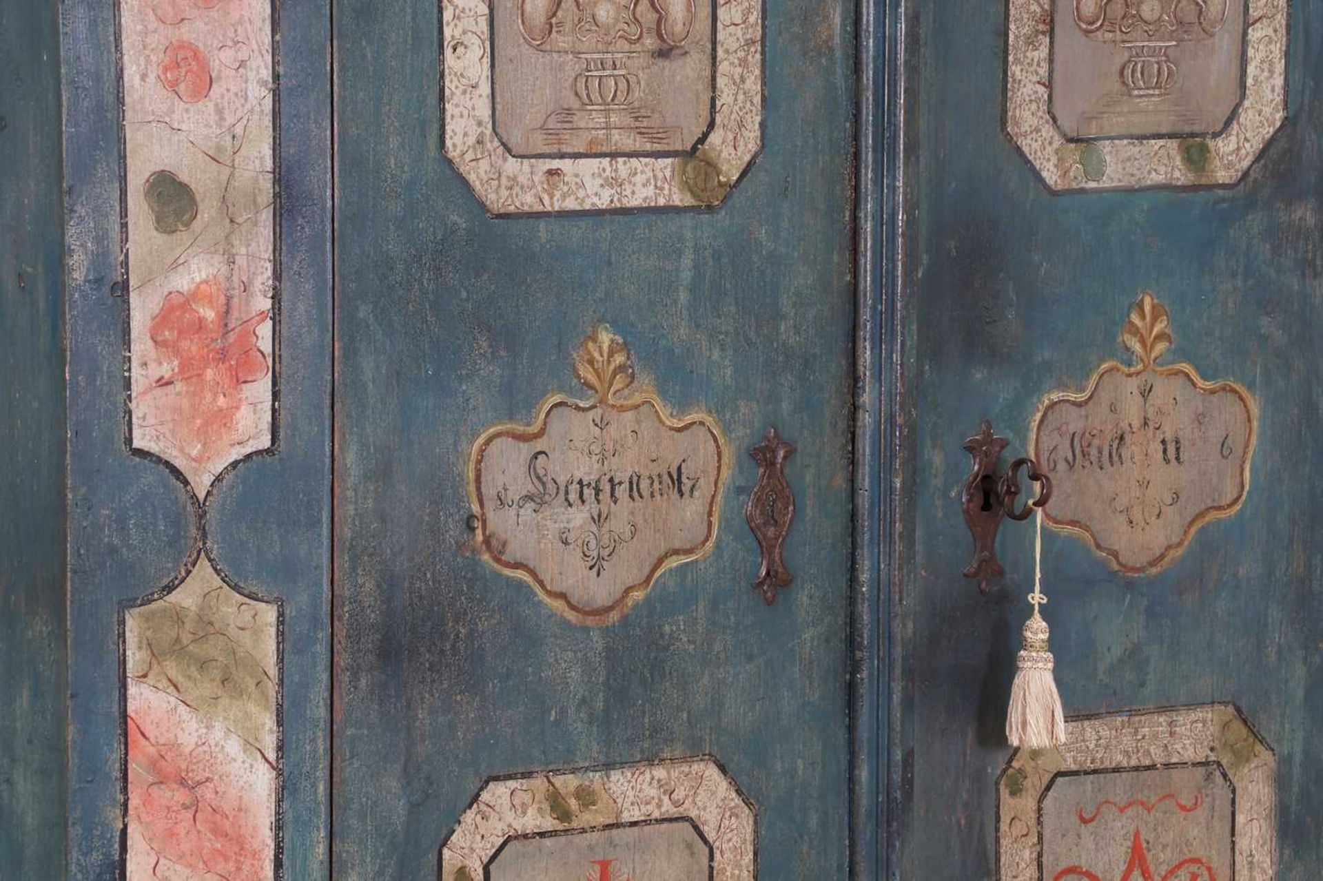 A painted pine marriage cabinet, - Image 7 of 11