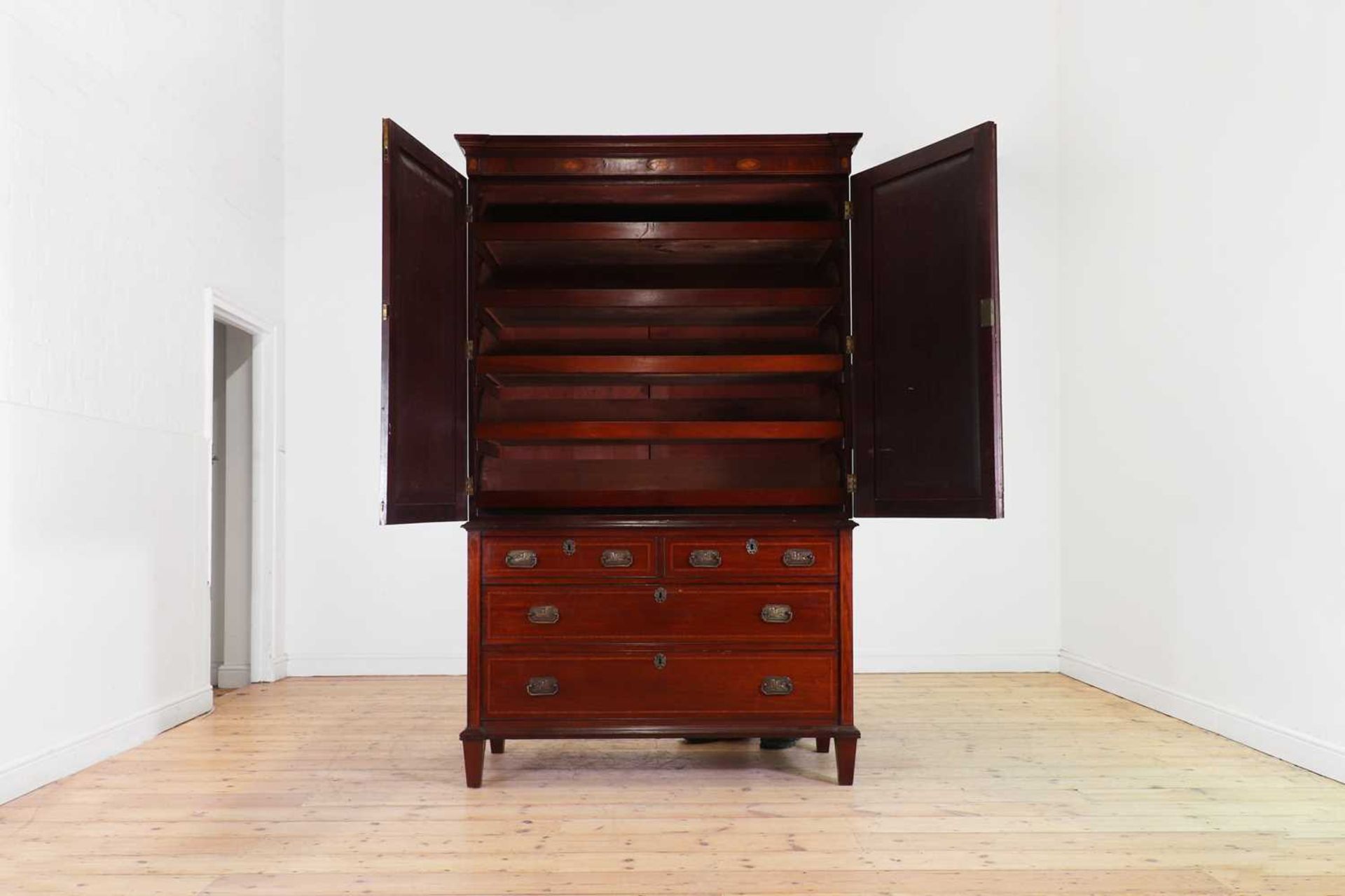 A George III mahogany and inlaid linen press, - Image 2 of 6