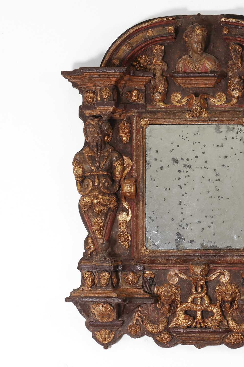 A Renaissance-style painted and parcel-gilt tabernacle mirror,