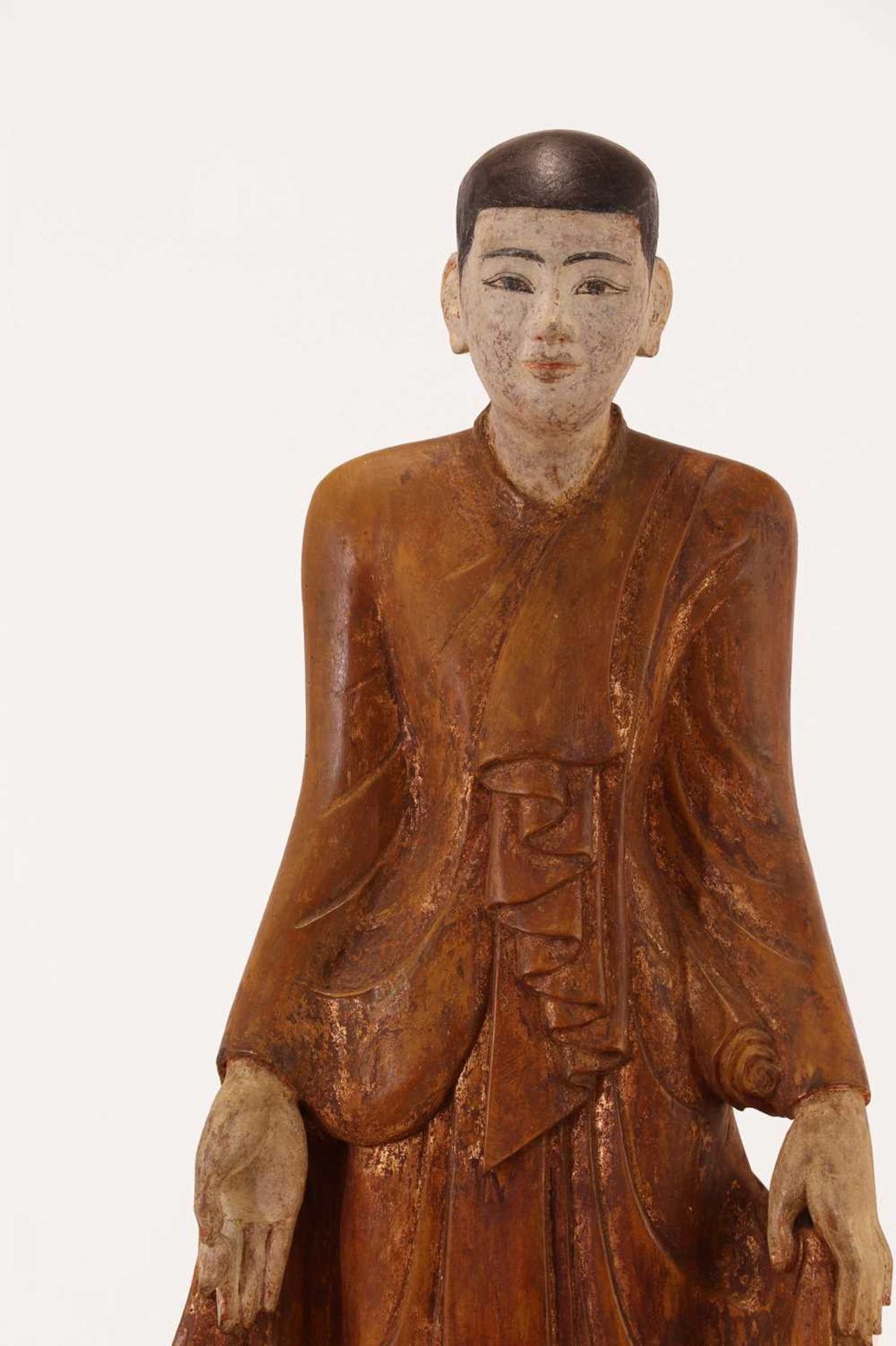 A gilt and painted wooden standing Buddha, - Image 3 of 7