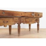 A fruitwood butcher's block table,