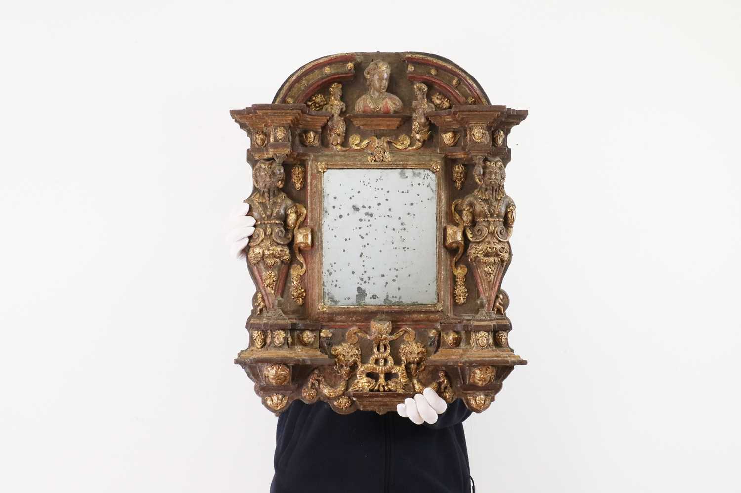 A Renaissance-style painted and parcel-gilt tabernacle mirror, - Image 5 of 69