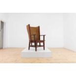 An oak, straw and seagrass armchair,