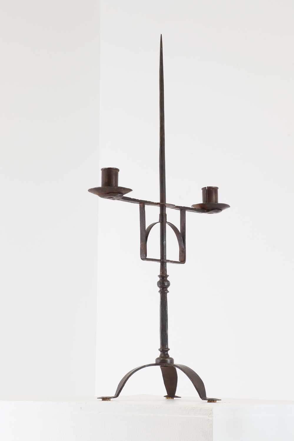 A pair of wrought iron pricket candelabra, - Image 2 of 4
