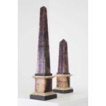 Two Blue John or Derbyshire fluorspar obelisks,