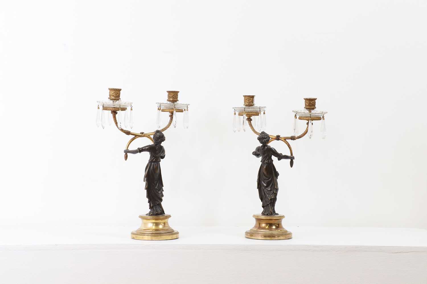 A pair of Empire-style gilt and patinated bronze candelabra, - Image 2 of 6