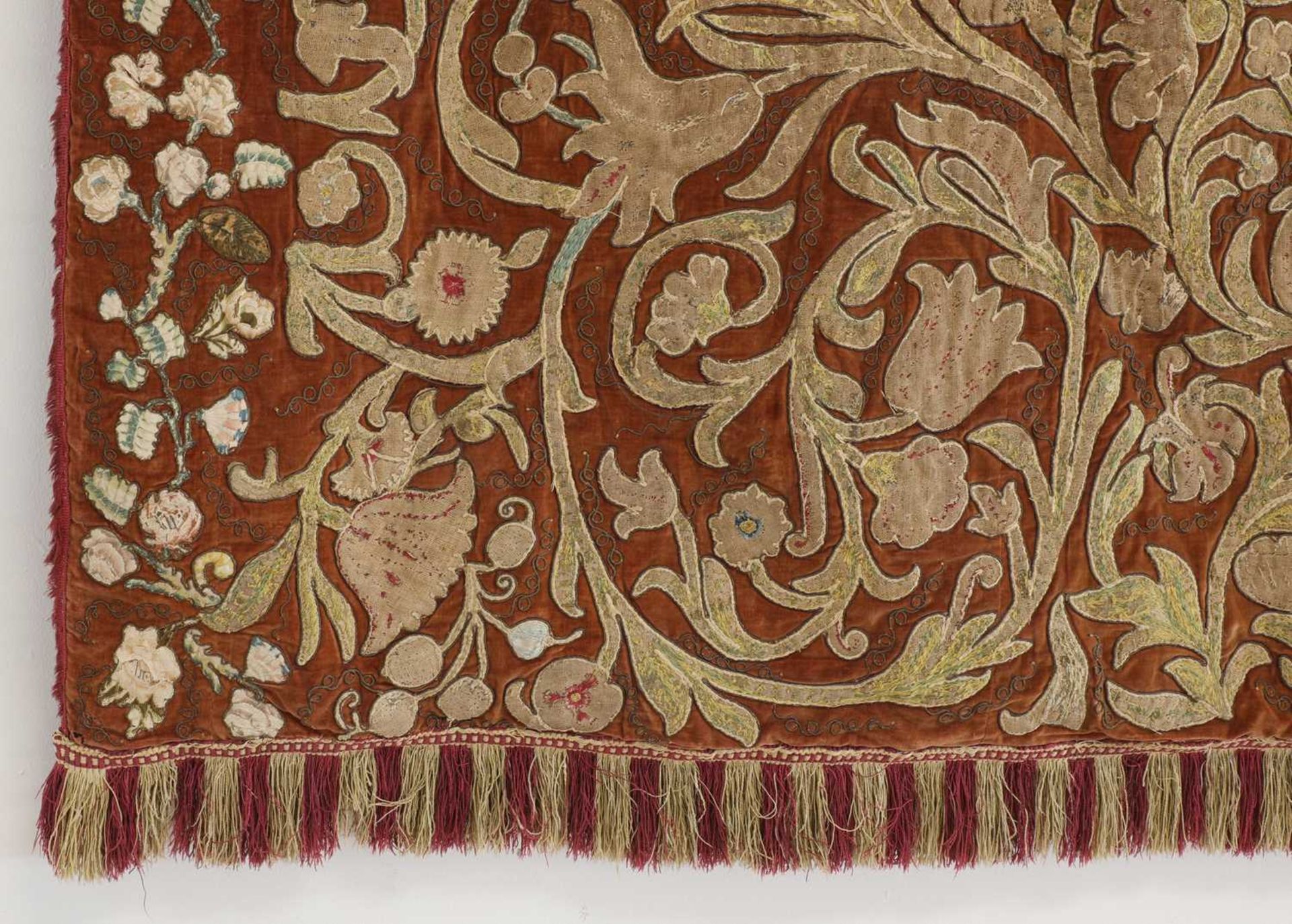 A velvet, silk and metal thread appliqué and embroidered hanging, - Image 10 of 13