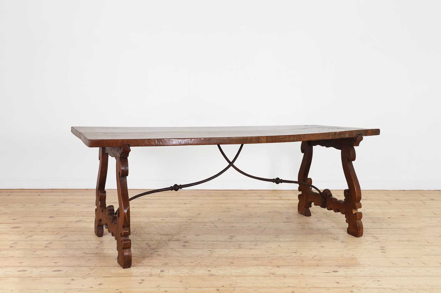 A walnut and wrought iron table, - Image 2 of 30