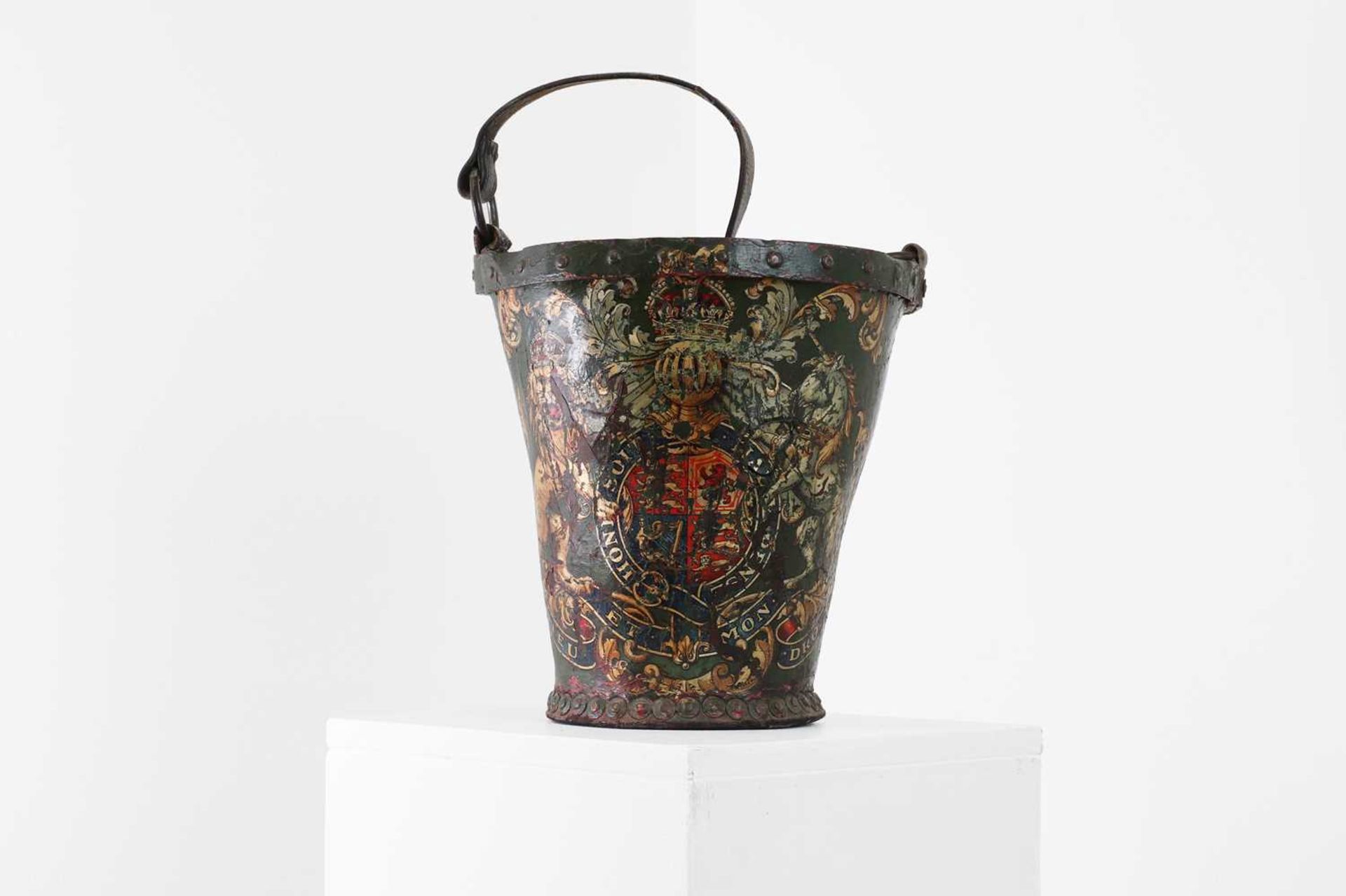 A Victorian painted leather fire bucket,