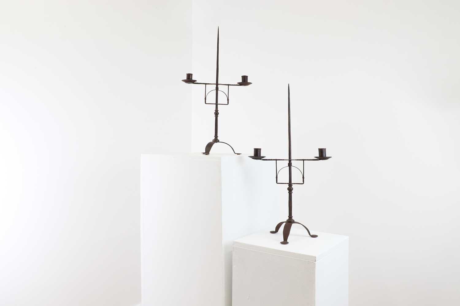 A pair of wrought iron pricket candelabra, - Image 3 of 4