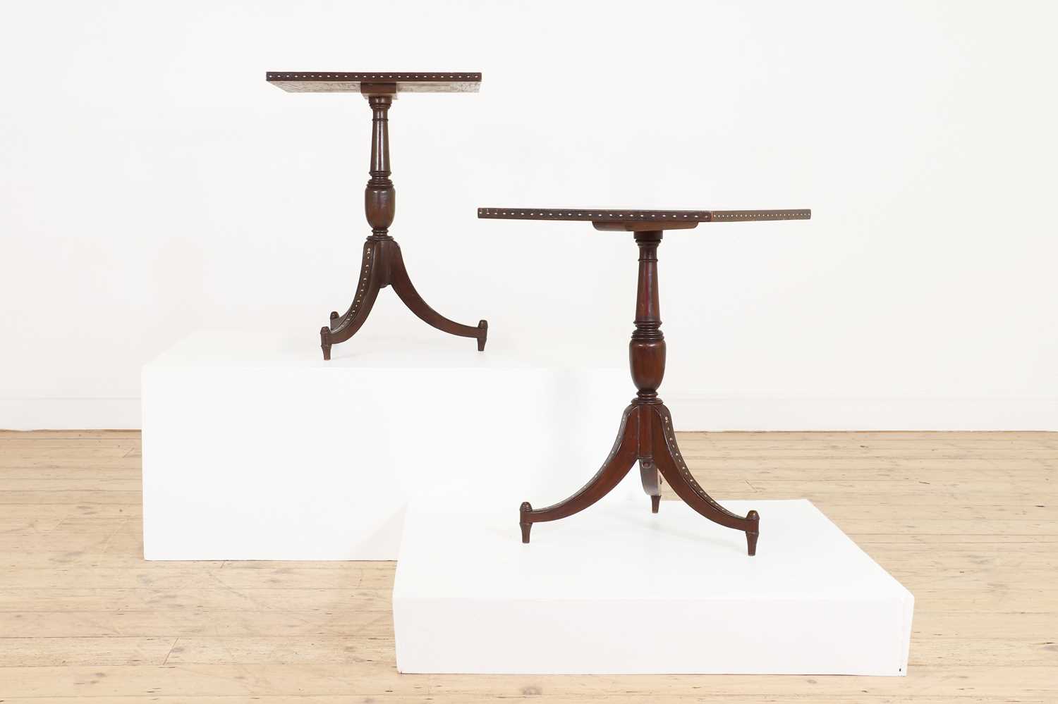 A pair of teak tripod occasional tables, - Image 3 of 18