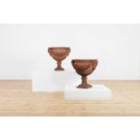 A pair of terracotta urns,