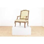 A Régence painted walnut fauteuil,