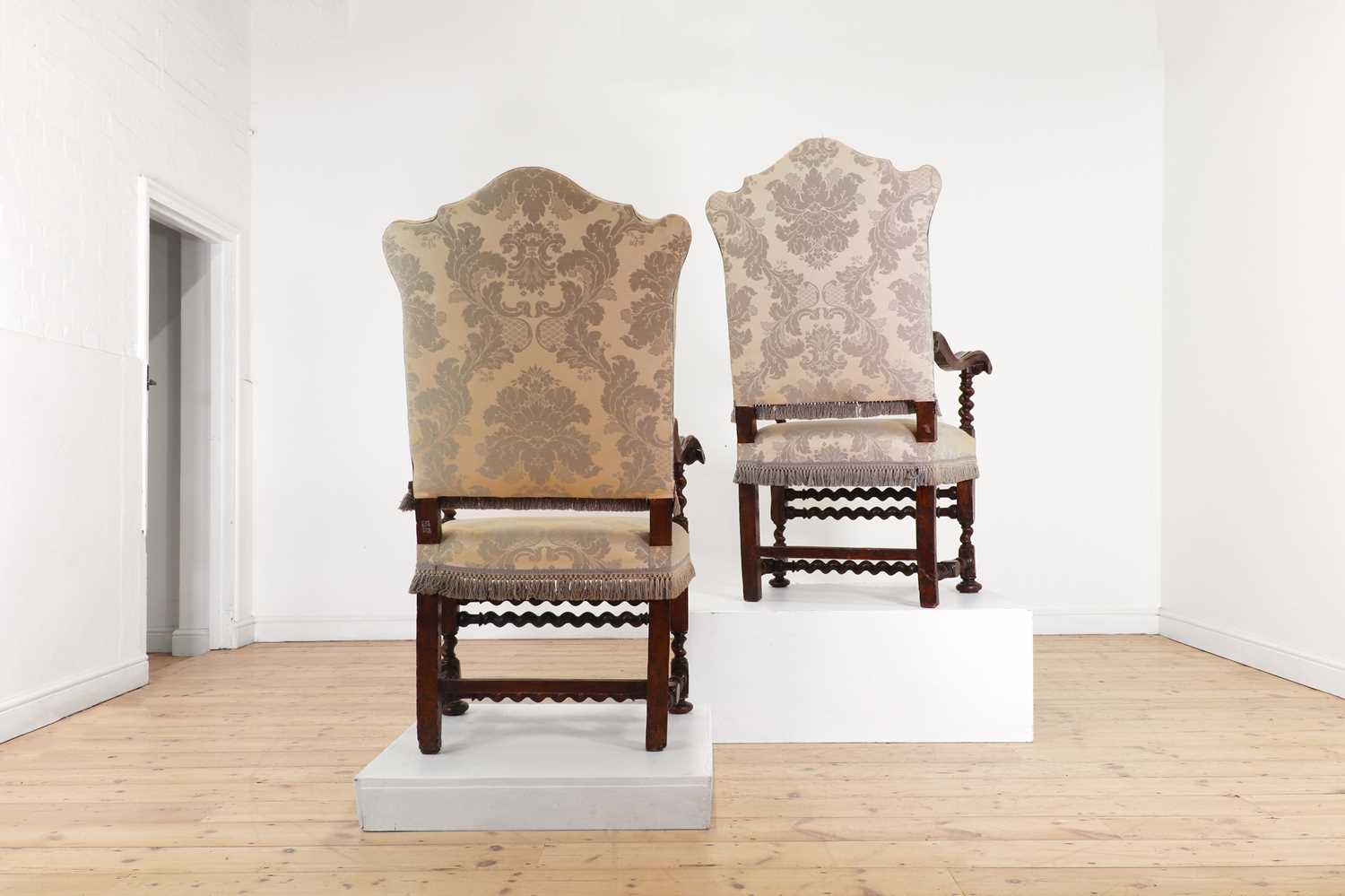 A pair of large walnut open armchairs, - Image 3 of 4