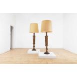 A pair of painted wooden pilaster floor lamps,