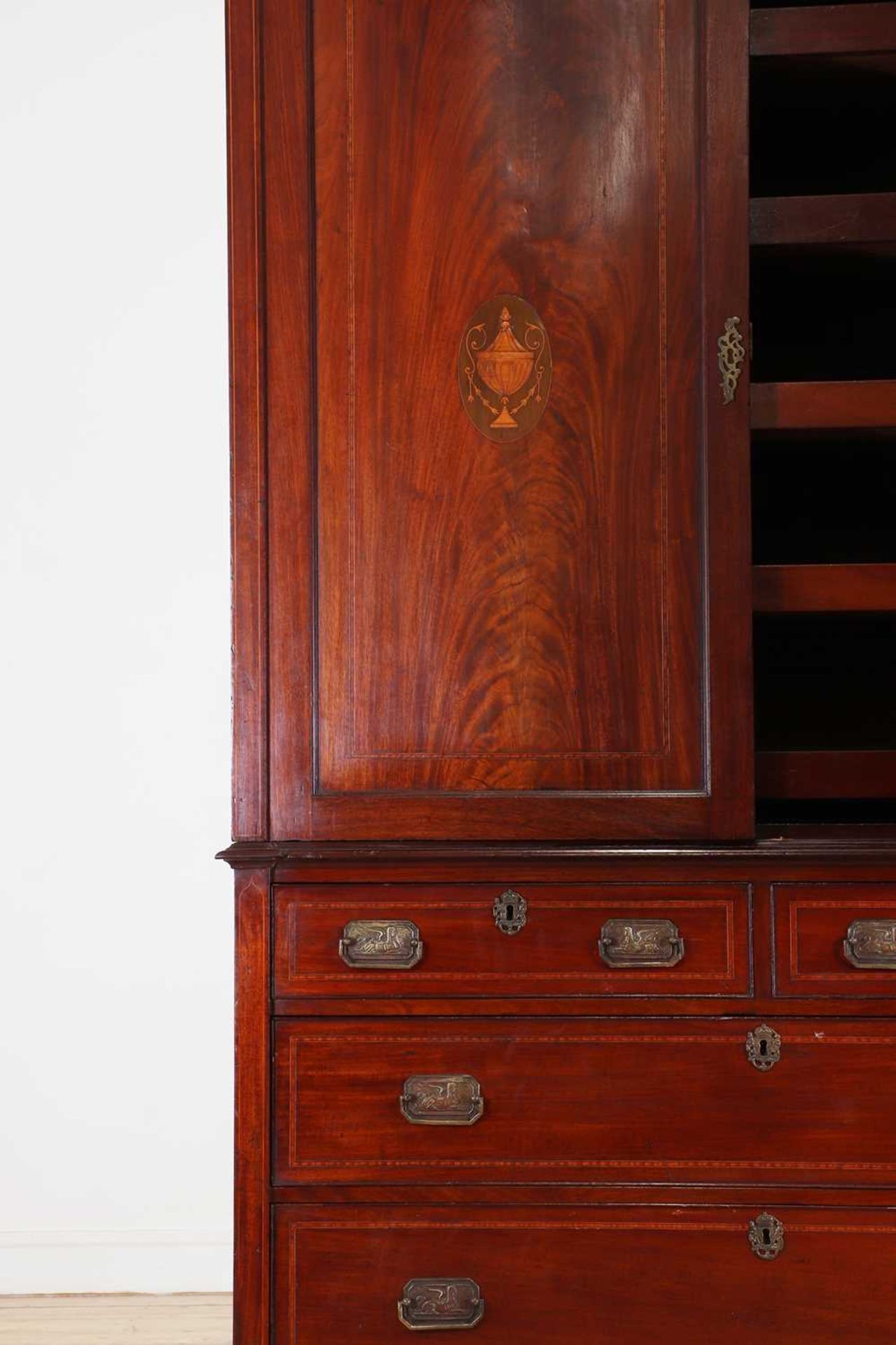 A George III mahogany and inlaid linen press, - Image 6 of 6