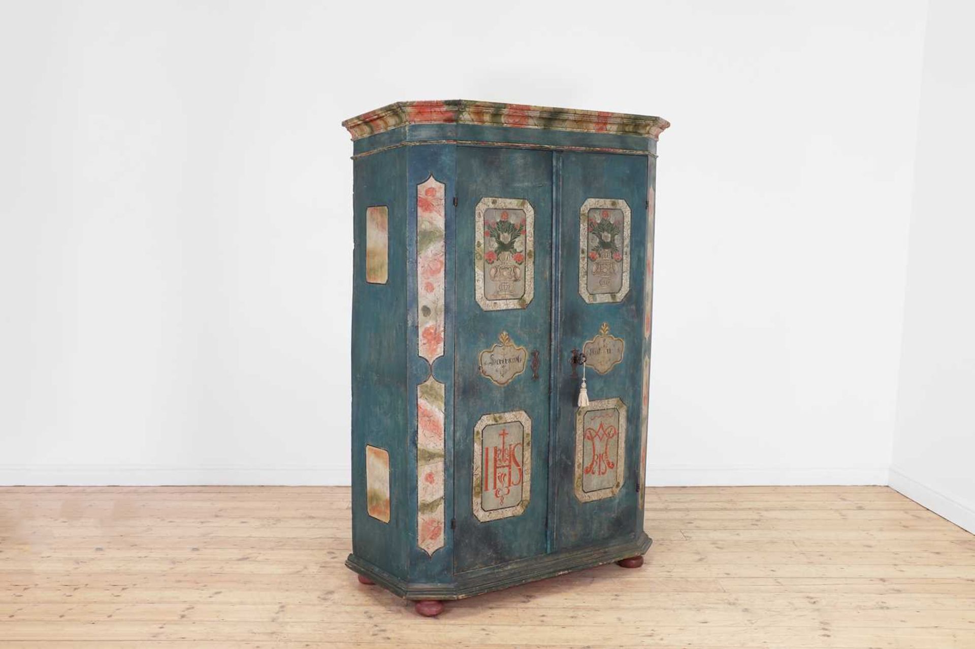 A painted pine marriage cabinet, - Image 3 of 11