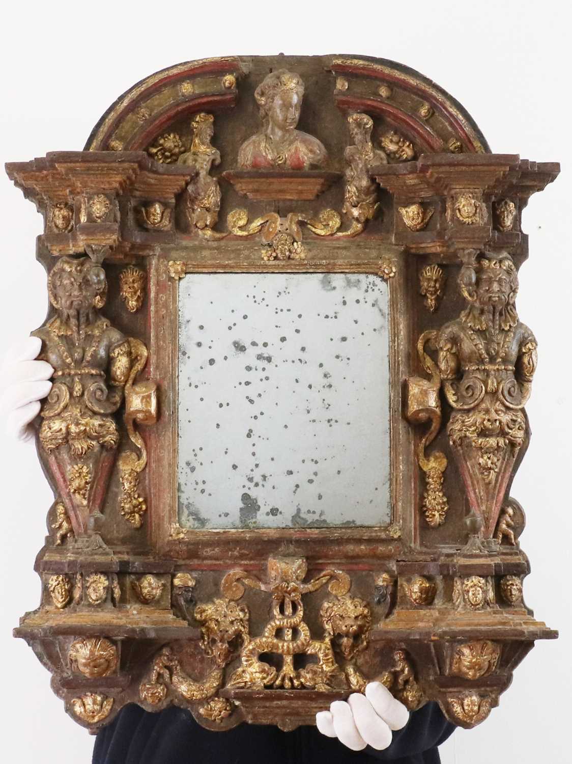 A Renaissance-style painted and parcel-gilt tabernacle mirror, - Image 4 of 69
