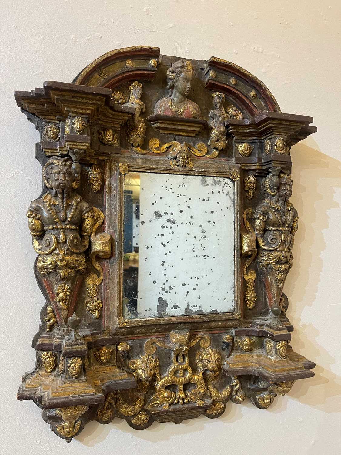 A Renaissance-style painted and parcel-gilt tabernacle mirror, - Image 66 of 69