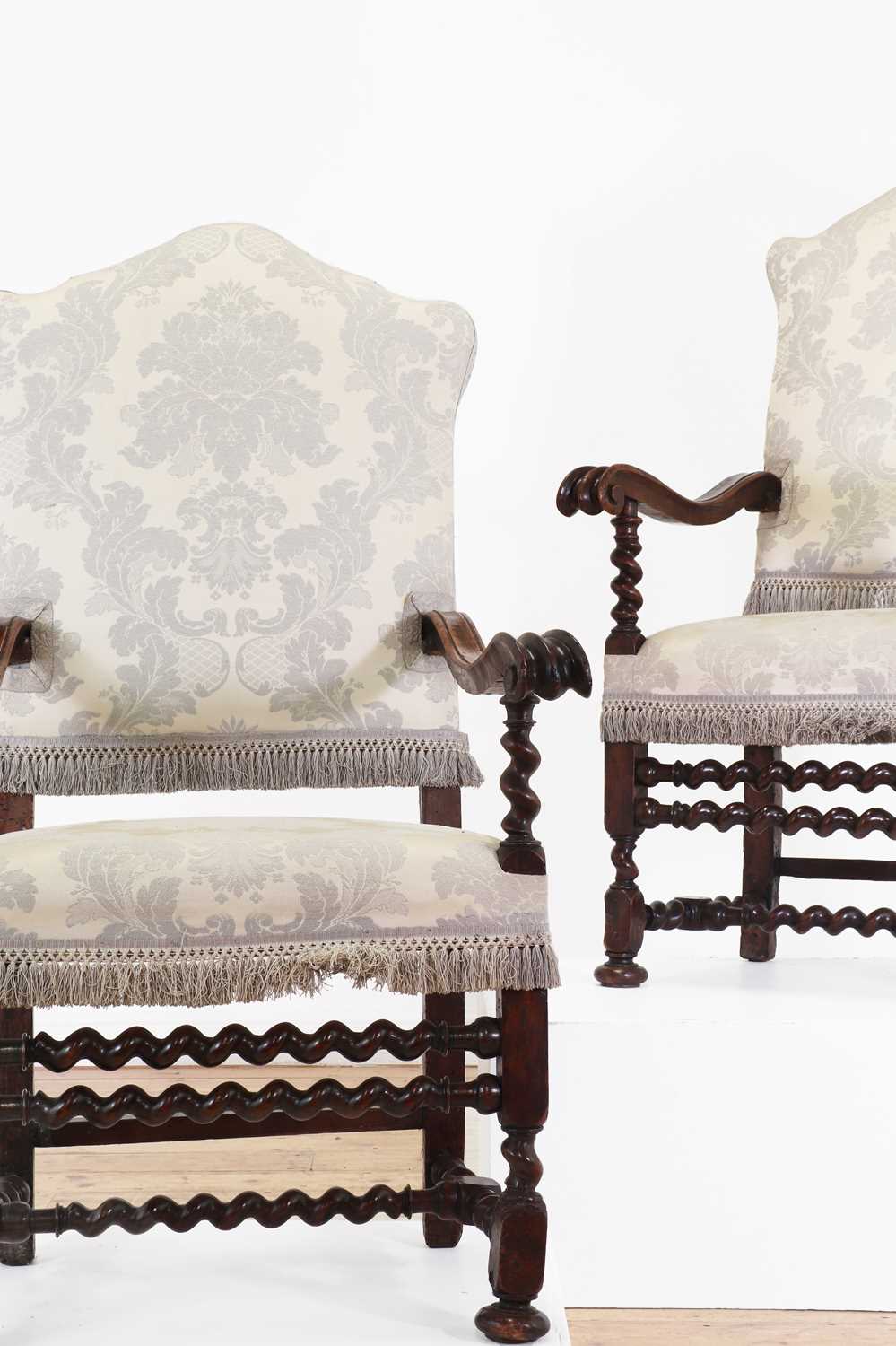 A pair of large walnut open armchairs, - Image 2 of 4