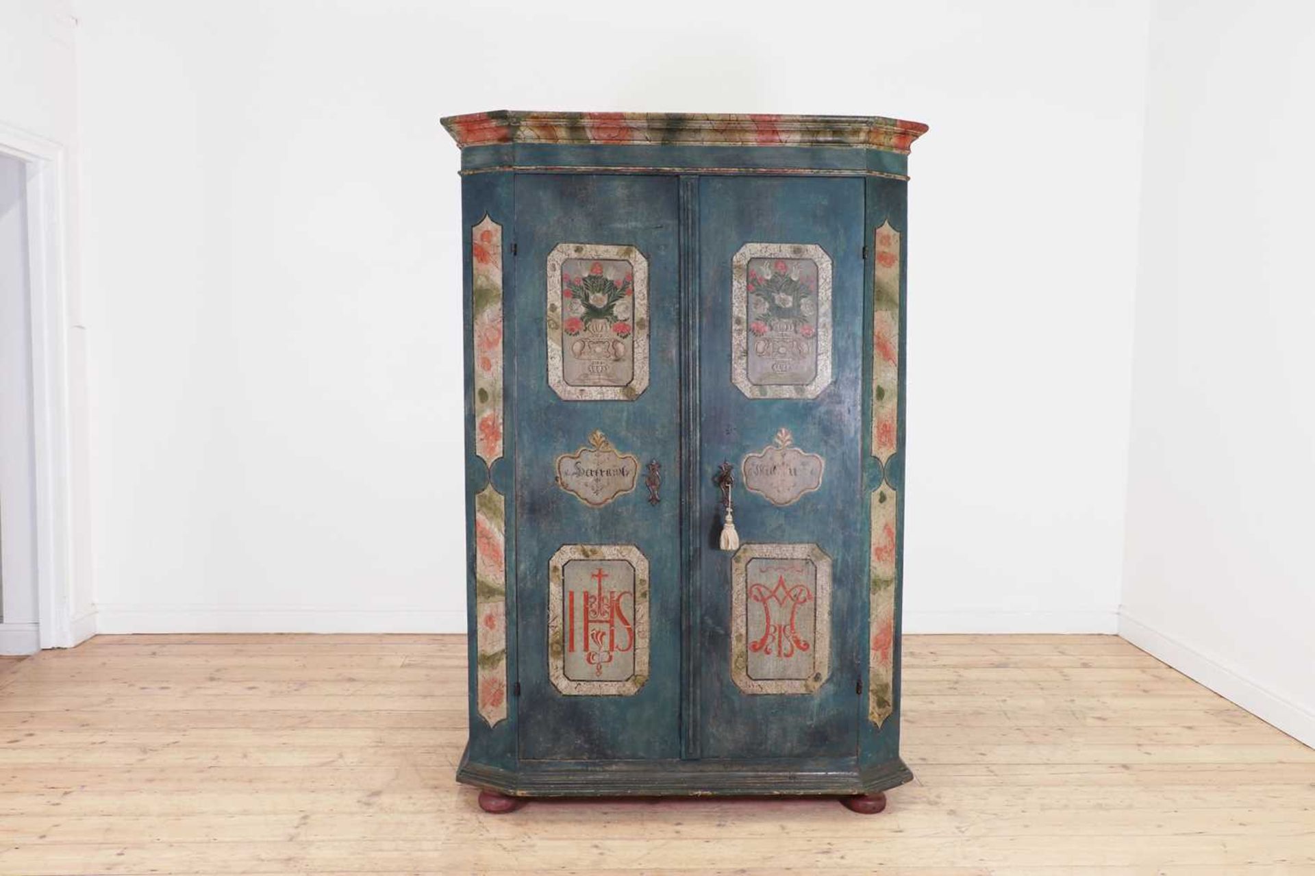 A painted pine marriage cabinet, - Image 2 of 11