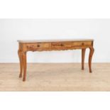 A narrow oak console table,