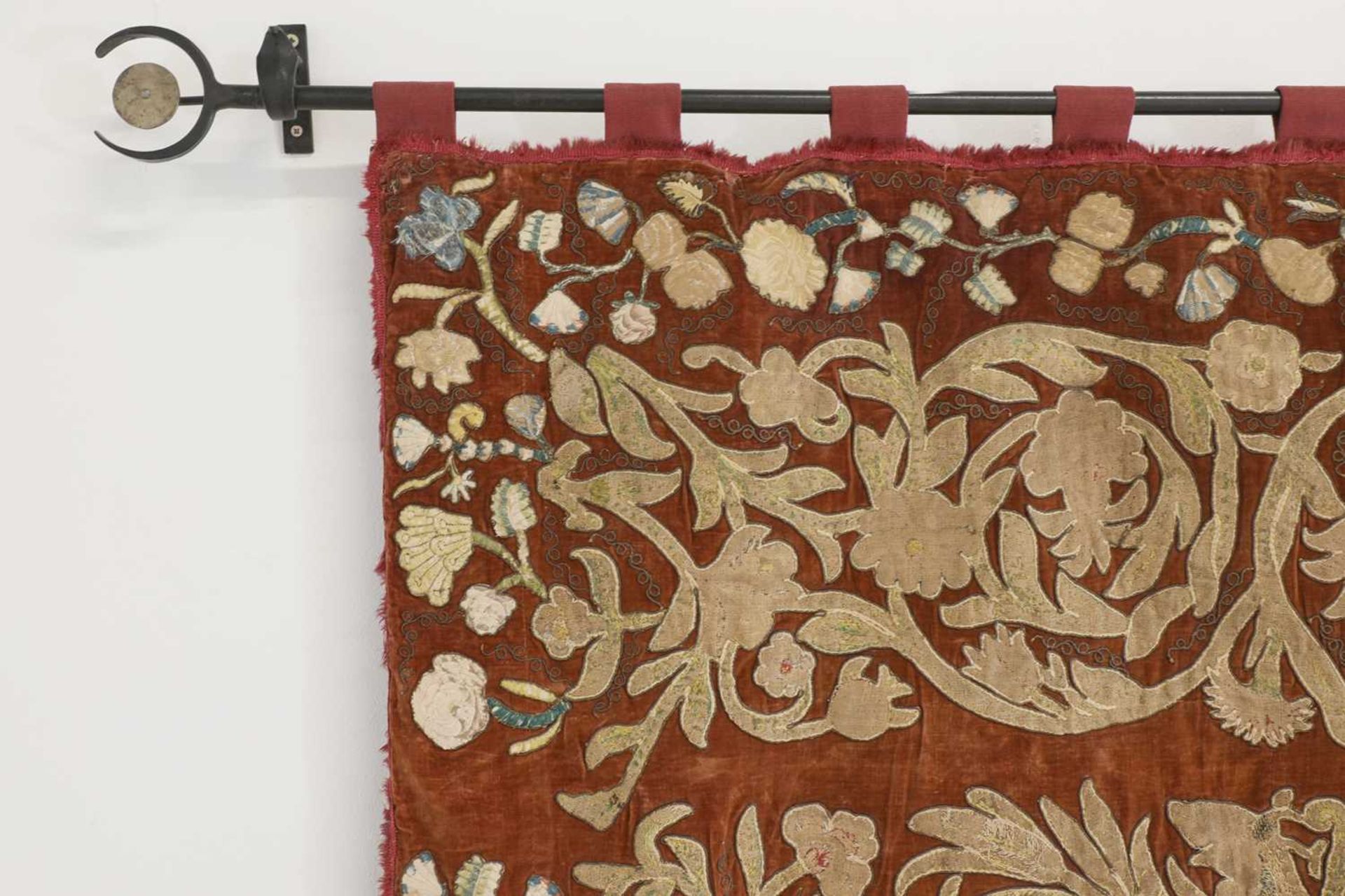 A velvet, silk and metal thread appliqué and embroidered hanging, - Image 7 of 13
